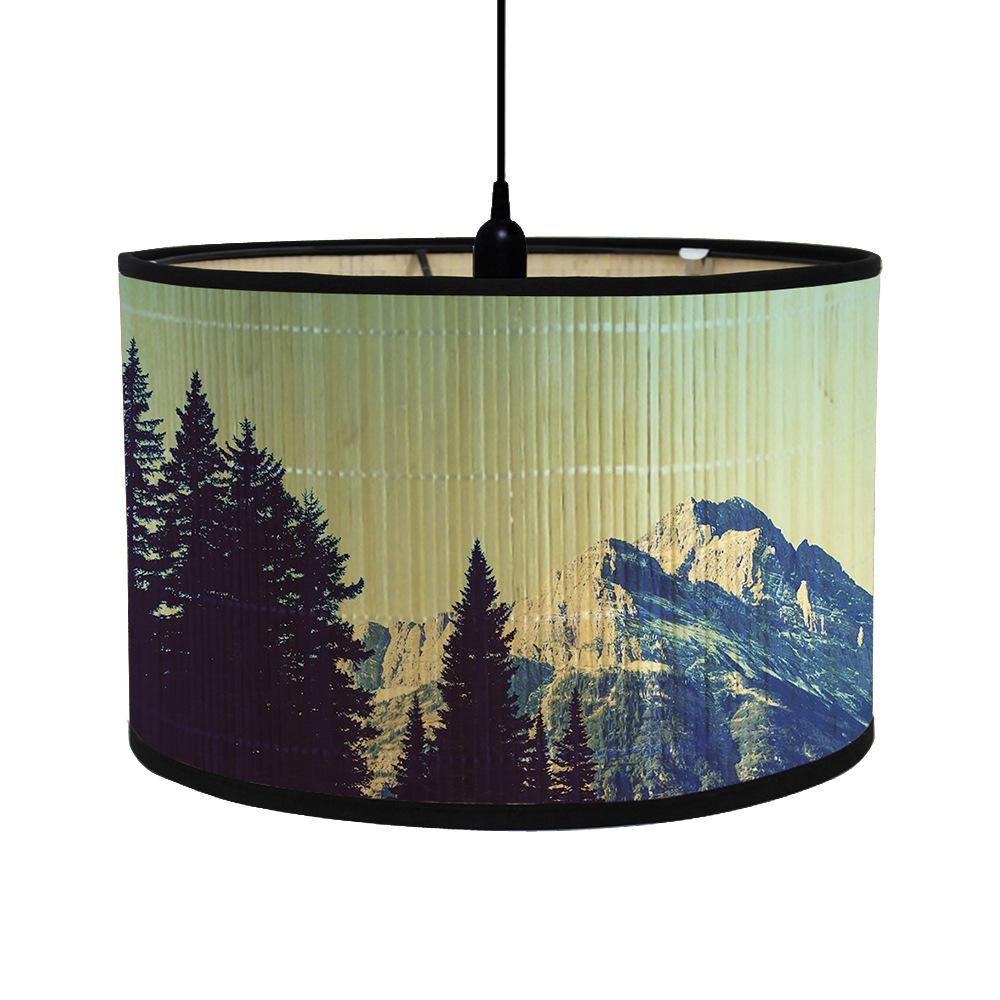 Vintage European Lampshade Home Mandala Folk House Hanging Chandelier Lampshade Green Plant Floral Pattern Bamboo Light Cover