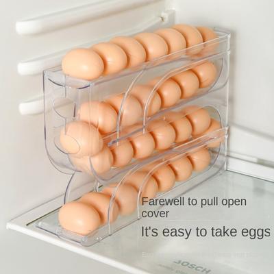 3 Layer / 4 Layer Automatic Egg Roller Large Capacity Egg Organiser Refrigerator Egg Storage Box