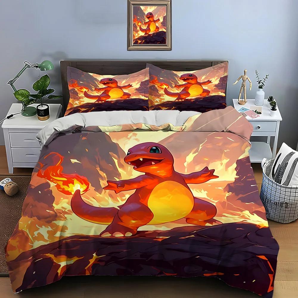 Pokmon Charizard Print Bedding Set 2/3 Pieces Setting Bed King Size Pillowcase Adult Bed Cover Bedroom Bed Set For Gifts