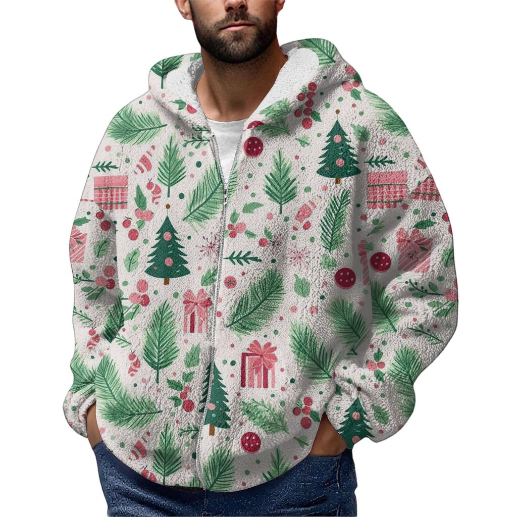 Men'S  Winter Zipper Hooded Fleece Sweatshirt With Patch Pocket Casual Jacket