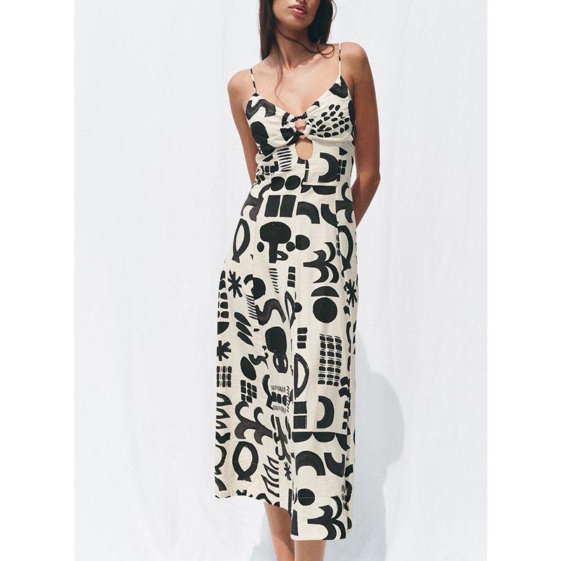 Summer New Product Women's Clothes Seaside Vacation Style Fashion Dignified Hollow Design Print Dress 3476595