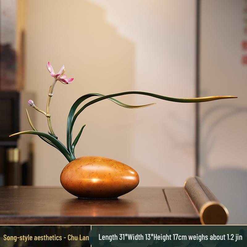Zen Orchid Copper Decor - Song Dynasty Style for Office, Study, Tea Room, or Living Room