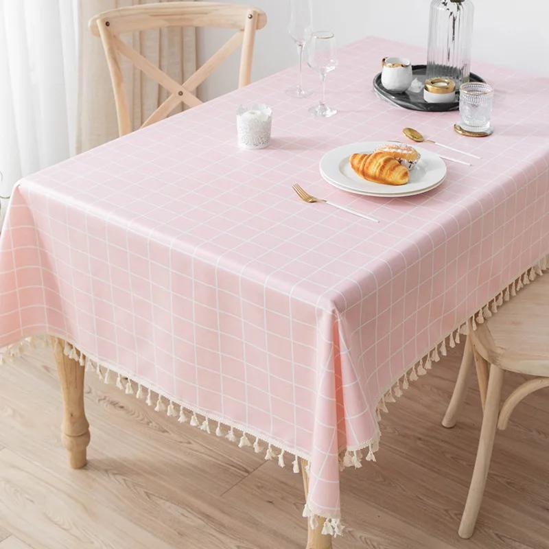 Modern Enkel Rutig Bordsduk Pastoral Bomull Linne Matbord Bordsduk Spets Dammskydd Duk Tehandduk Bordslöpare