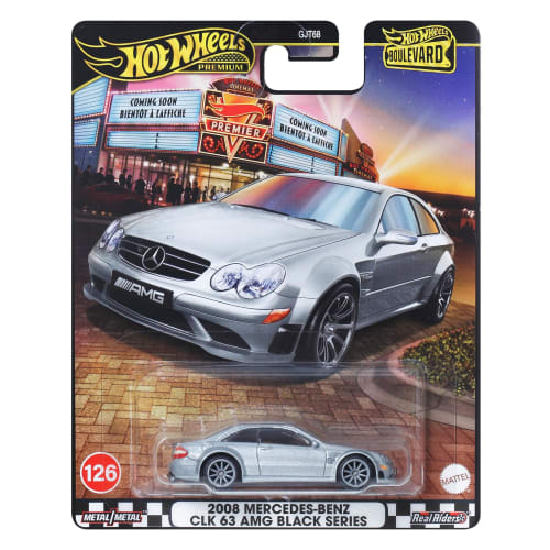 Hot Wheels Boulevard 2008 Mercedes-Benz CLK 63 AMG Black Series Vehicle, Silver, JBL07, for ages 3 and up
