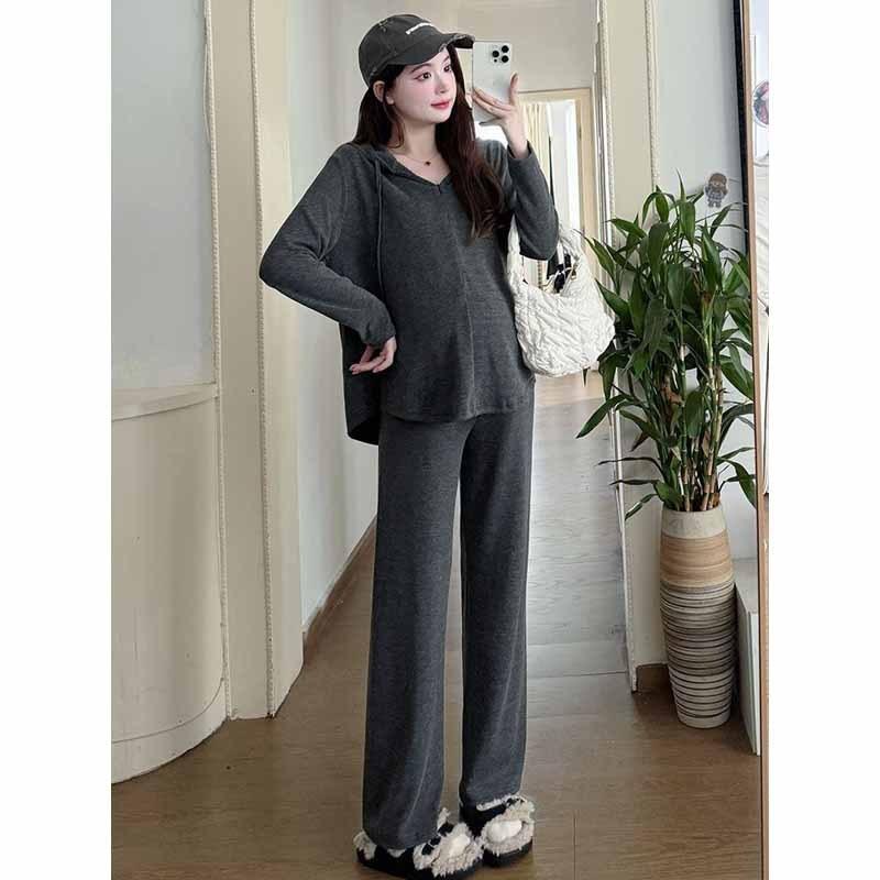 Maternity clothes autumn and winter new semi-zipper hooded shirt lazy style loose belly cover and thin commuter style top