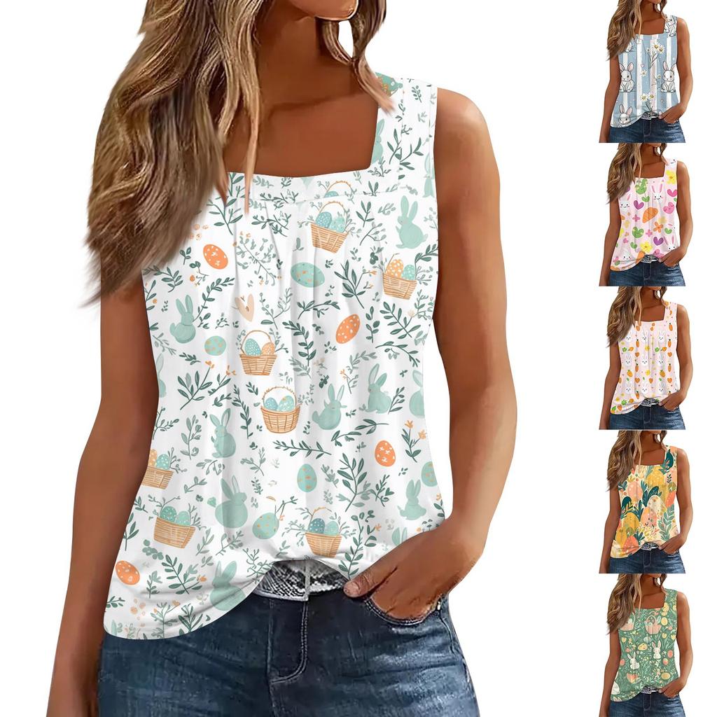 Dámské módní ležérní letní tričko se čtvercovým plisovaným límečkem vesty s potiskem