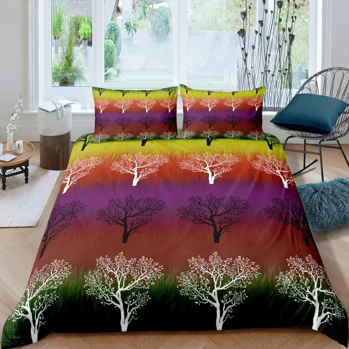 

Комплект пододеяльников с акварельным деревом, двойной размер, пододеяльник с изображением дерева жизни, цветной комплект постельного белья из полиэстера с изображением солнца и луны в стиле бохо, экзотический стиль 70x133cm 2pcs