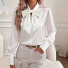 2025 Autumn Women's Long Sleeve Bow Satin Blouse