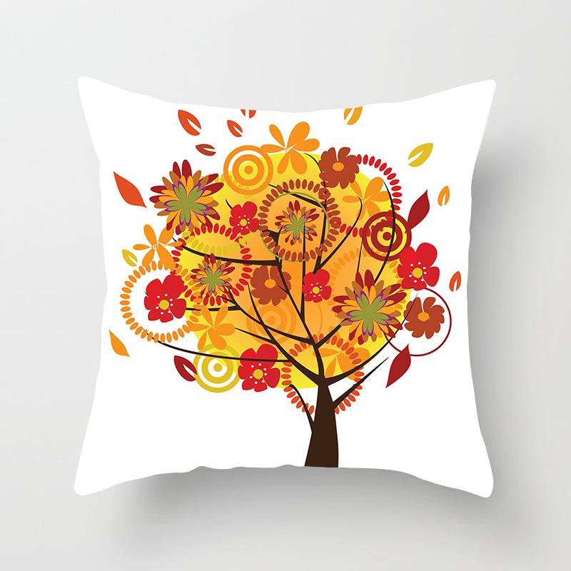 Painted Tree Digital Printed Peach Skin Square Pillow Cushion Cover Home Furnishings