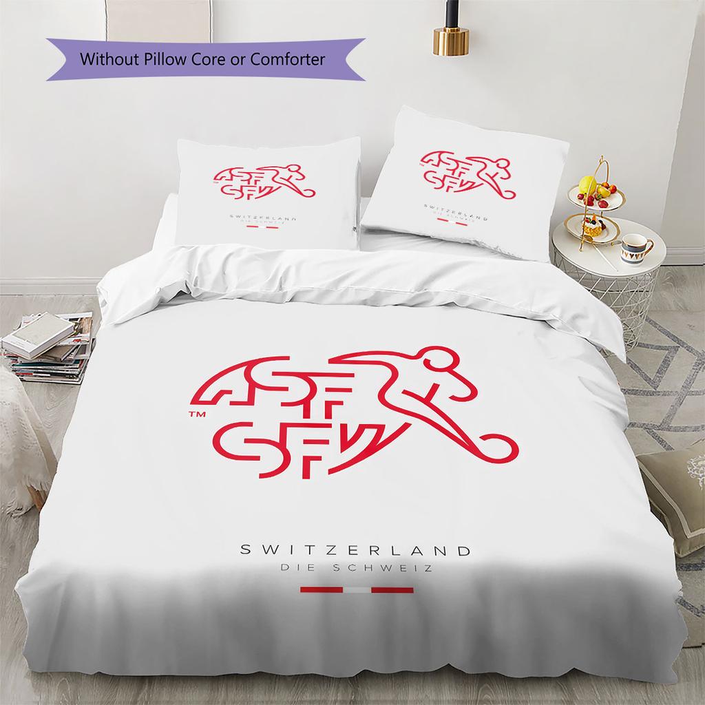Schweiz Fußball Nationalmuster Bettwäsche Heimdekoration Geburtstagsgeschenk (1 Bettbezug + 2 Kissenbezüge, ohne Füllung),Fanartikel.