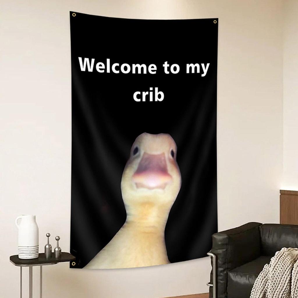 Welcome To My Crib Duck Flag Funny Hangable Duck Flag with Brass Grommets Bedroom Decorations Home Decor Funny Posters Indoor