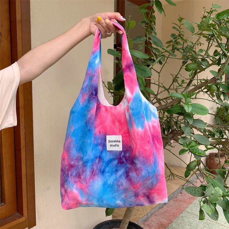 

Нішева модна полотняна сумка з принтом тай-дай, жилетка, велика місткість, сумка через плече, сумка для покупок з поступовою зміною кольору