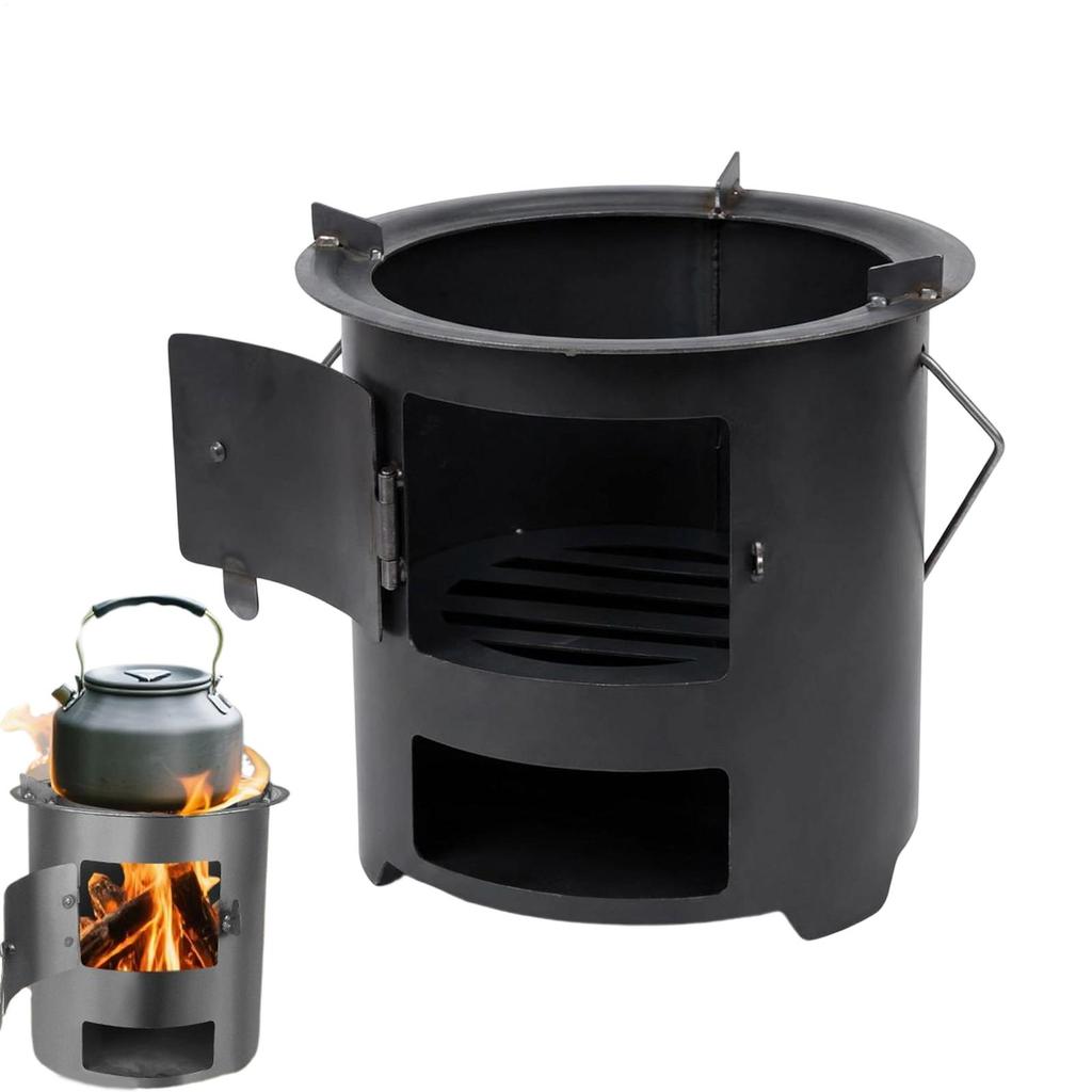 Multi Functional Thickened Firewood Stove with Handle for Outdoor Barbecue Home Cooking Tea Brewing Heating Camping Furnace