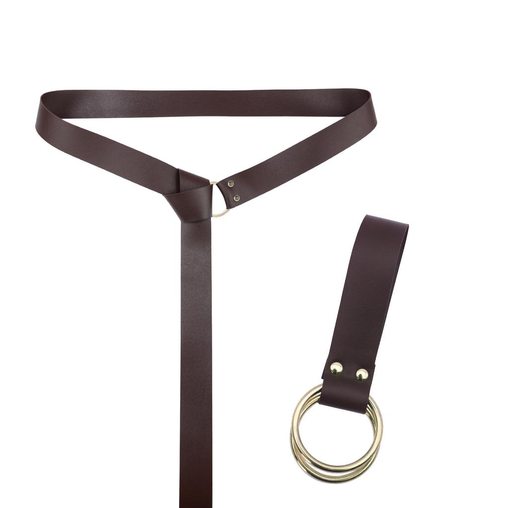 Medieval Ladies Hiking Folds Skirt Double Ring Keychain Halloween Pu Belt Cosplay Bracer