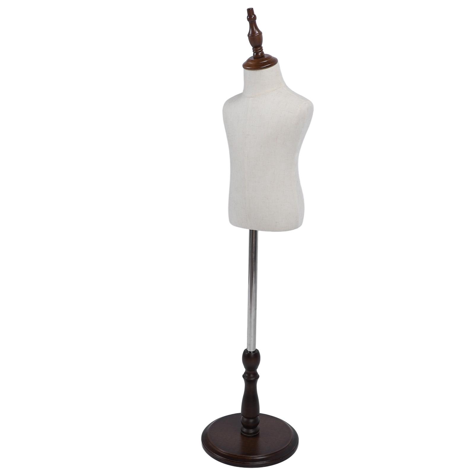 Mannequin Enfant 2 Ans Forme de Robe avec Base en Bois Demi-Corps Facile à Assembler Torse Mannequin Enfant en Lin pour Vitrine Comptoir Studio Magasin de Vêtements Dis
