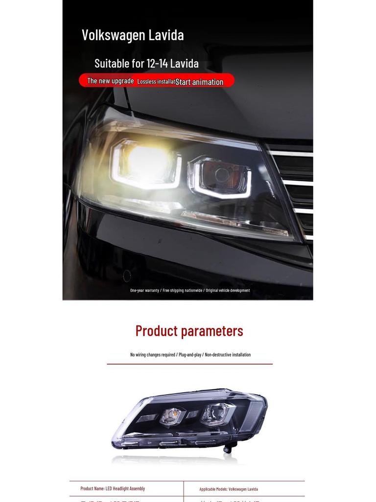2012-2014 Volkswagen Lavida Xenon Projector Headlight Assembly with LED DRL and Turn Signals