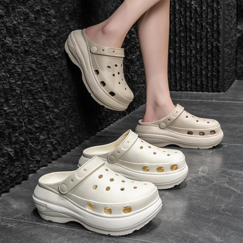 Super high heel hole shoes summer wear height increase casual non-slip deodorant indoor home cool slippers