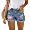 Women Denim Shorts High Waist Distressed Jean Shorts with Star and Striped Patch Detail Frayed Hem Casual Summer Bottoms