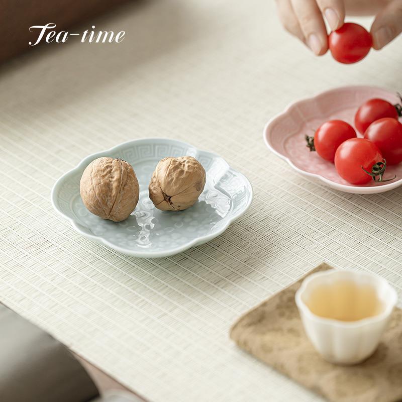 Ceramic Small Fruit Dish Plate Ceramic Home Chinese Zen Cute Snack Trinket Dish Tea Tray Fruit Table Porcelain Plate Kitchen