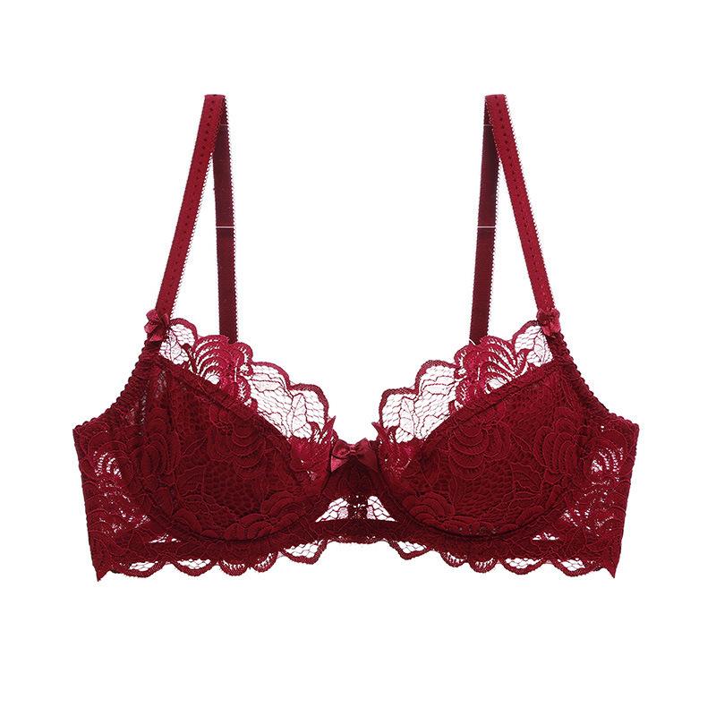 Sexy Lace Underwear Ultra-thin Large Breasts Small Anti-sagging Bra Comfortable Breathable Large Size Bra Bra