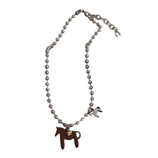 Coated Horse Pendant Necklace Bright Color Cute Horse Charm Necklace for Women Men Bead Chain Necklace