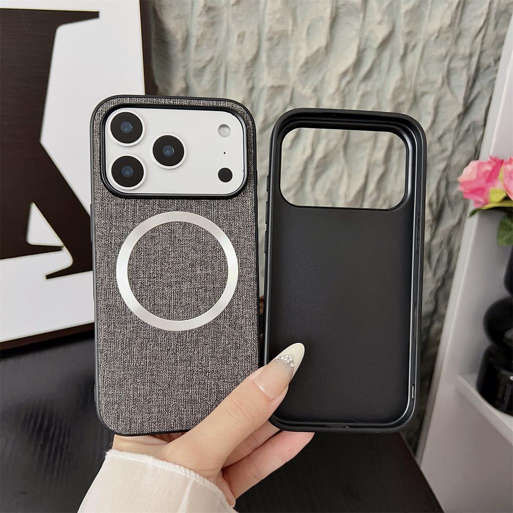 Luxury Fabric Leather Phone Case for IPhone Air 17 16 15 14 13 Pro MAX 15 16 Plus Magnetic Wireless Charging Protection Cover