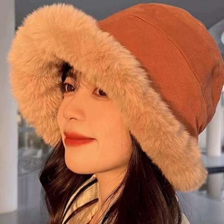 Plush Fisherman Hat for Women In Winter Warm and Versatile Mongolian Hat Cold Protection Ear Protection Bicycle Plush Basin Hat