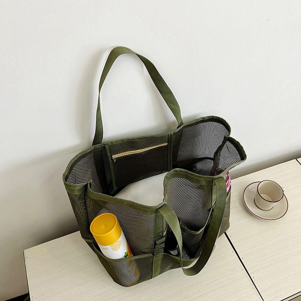 

Toiletry Bag Mesh Beach Bag Hollow Out Mesh Handbag Storage Bag Swimming Bag School чорний
