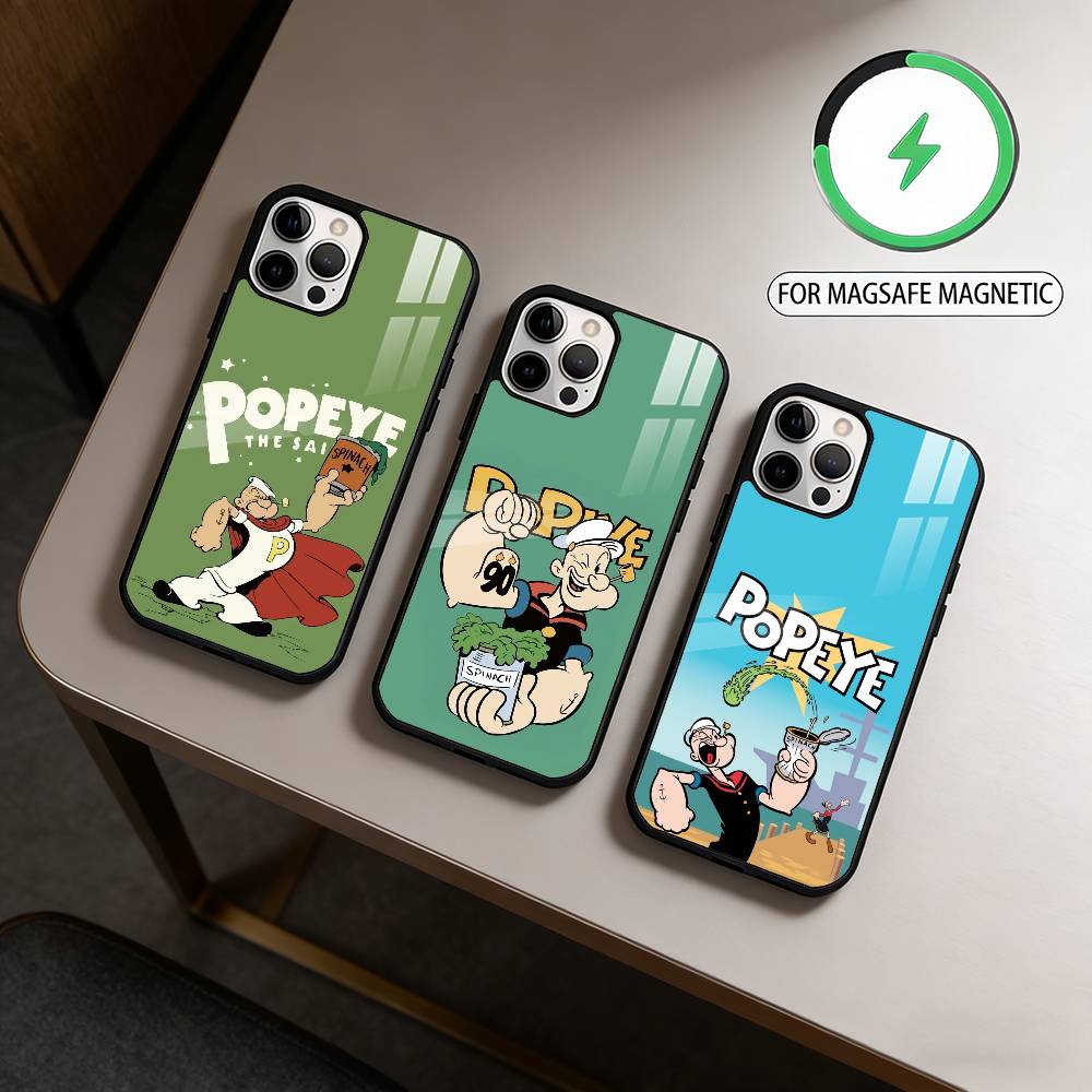 P-Popeye CARTOON Magnetic For Magsafe Wireless Charging Phone Case For iPhone17,16,15,14,13,12,11 Plus,Pro Max