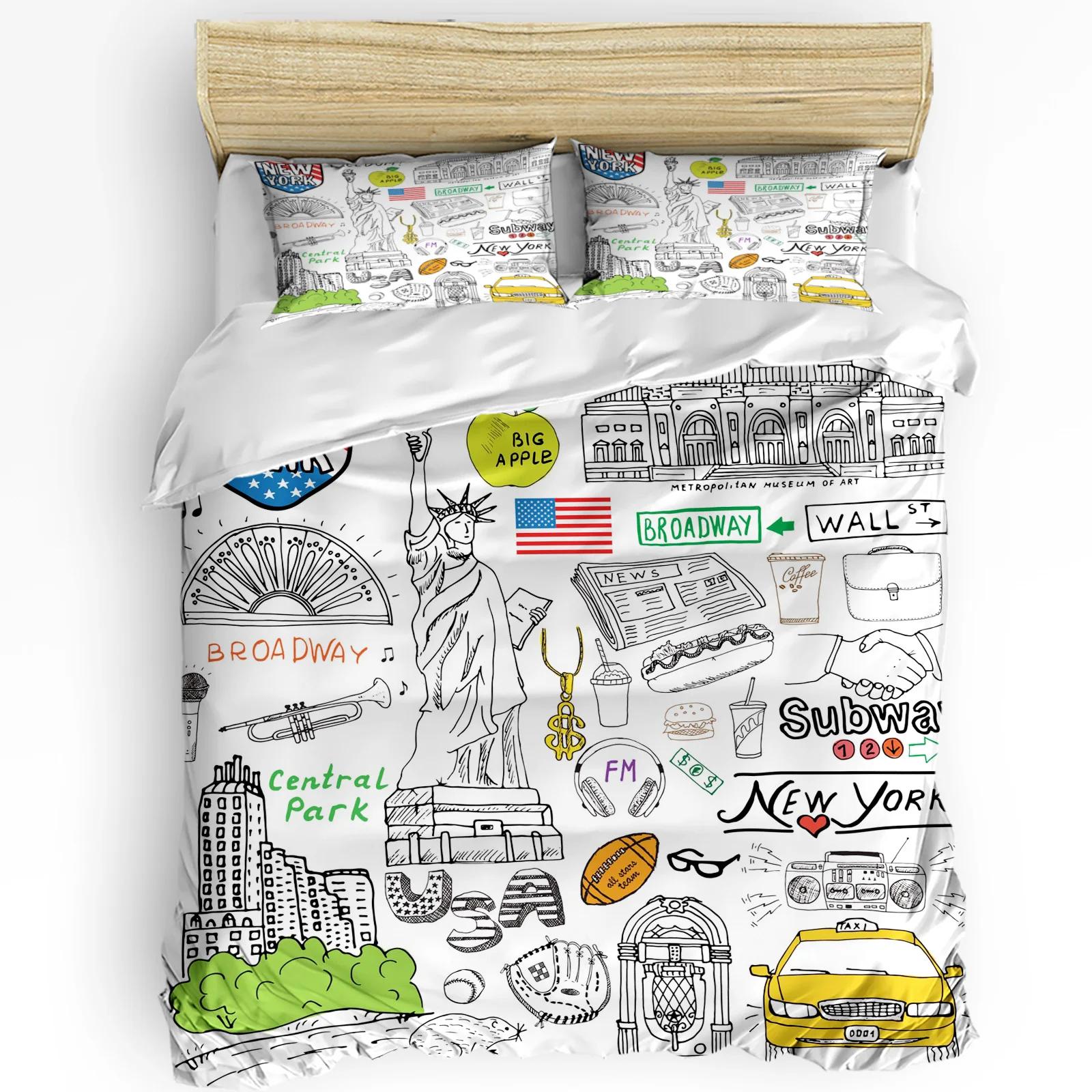 

Комплект постільної білизни Нью-Йорк Ковдра Підковдра Наволочки Нью-Йорк, який ніколи не спить Відображення на Манхеттені Покривало для ліжка Комплект для двоспального ліжка US King(264x228cm)