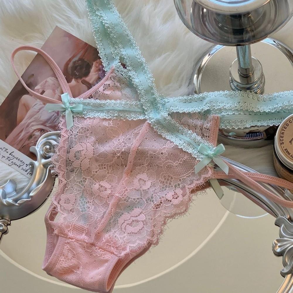 Transparent Lace Flower Panties Bow Women Underwear Sweet French Style Briefs Gifts