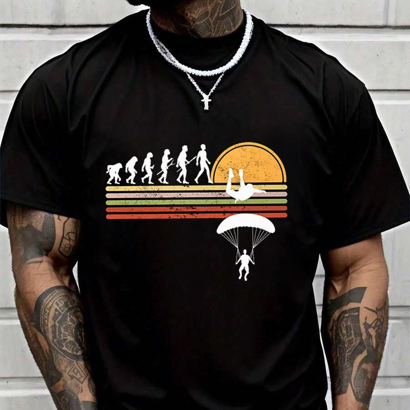 Skydiving Evolution Creative Print T Shirt Summer Short-sleeved Casual Tee Men Women Streetwear