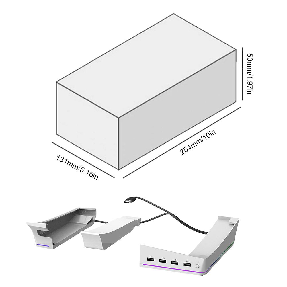 Horizontal Game Console Base Stand Holder with 14 Light Mode and 4 USB Hubs Game Console Desk Stand Storage Rack for PS5 Slim