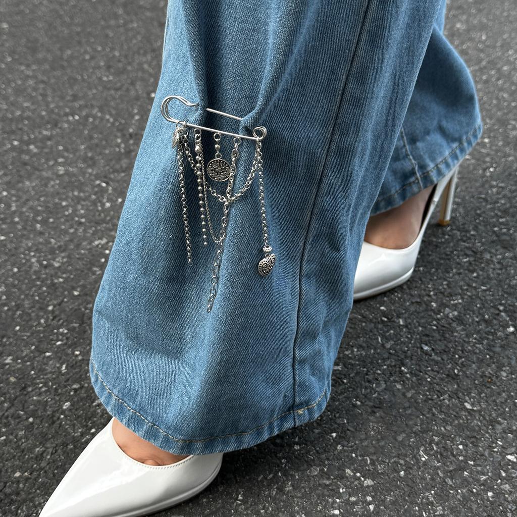 Heart Pearl Bow Brooch Detachable Tassel Fixed Clothes Pin Waist Buckle Button Clasps Trouser Leg Decorative Brooch