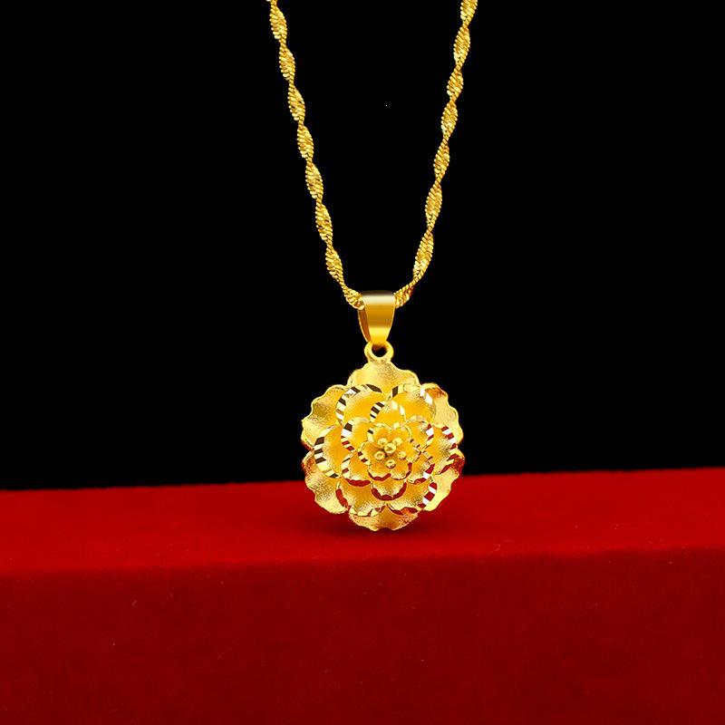 Vietnamese Gold-Plated Frosted Flower Pendant Necklace for Women