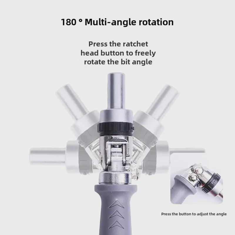 Versatile Multi-Angle Ratchet Screwdriver Set with Cross, Plum, and Hex Bits.