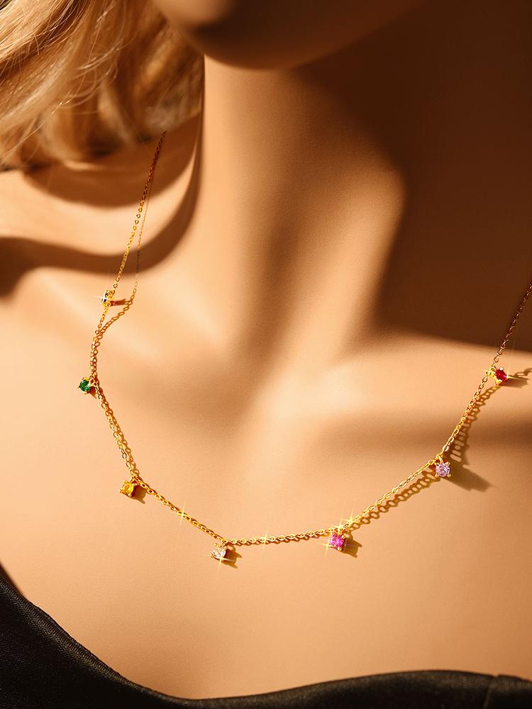 925 Silver Classic Sweet Colorful Zircon Tassel Necklace For Women Anniversary Personalized High Quality Fine Jewelry