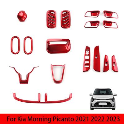 Für Kia Morning Picanto Rotes Interieur Mittelkonsole Schaltknauf Scheinwerferknopf Fensterknopf Abdeckung Oberer Lüftungsauslass Zierleiste