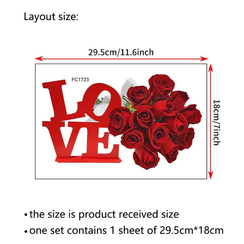 Abnehmbarer LOVE Rose Wandaufkleber - Valentinstag-Thema Hausdekoration Aufkleber