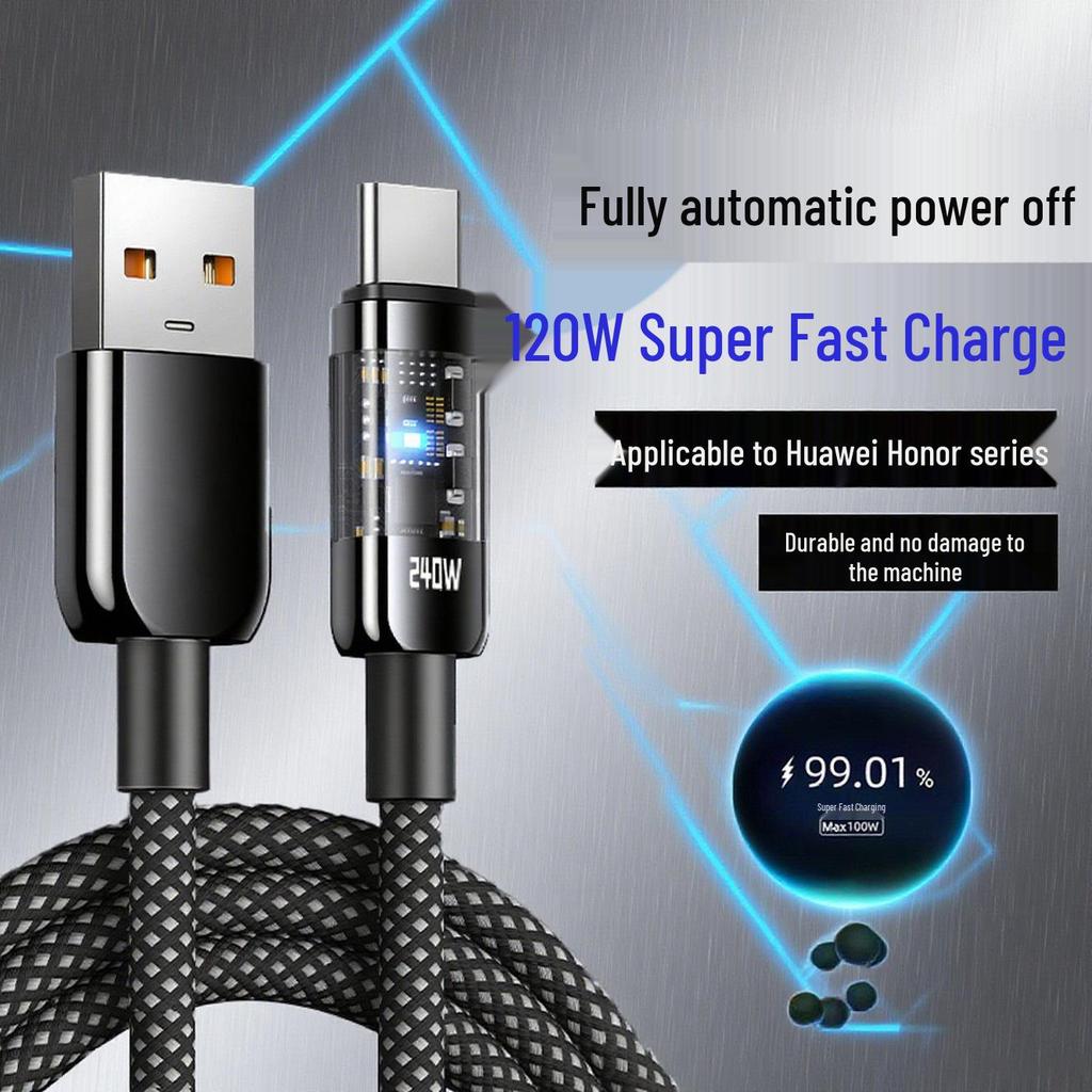 240W Ultra-Fast Braided Type-C Charging Cable for Huawei, Honor, OPPO Phones