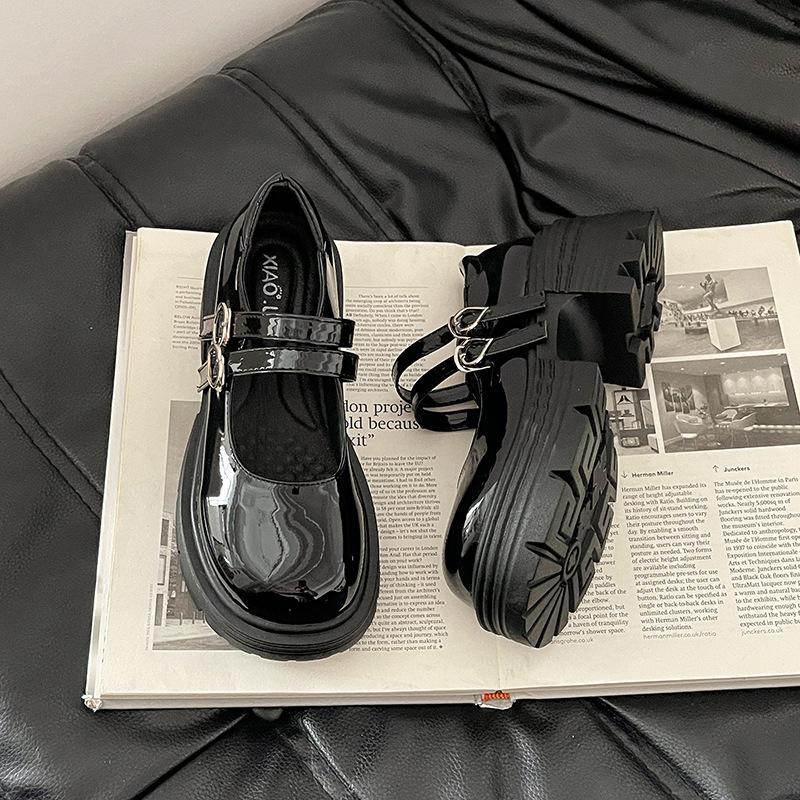 French Thick Heel Loafers with Skirt Girls Small Leather Shoes Summer Fashion Jk Platform British Mary Jane Single Shoes