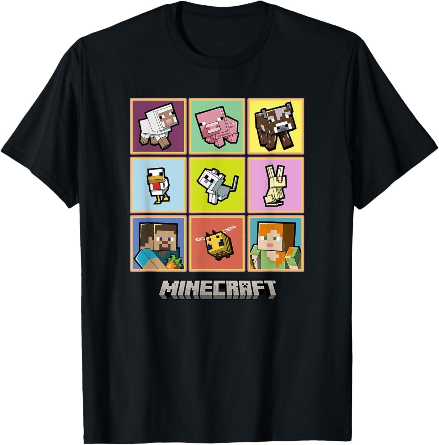 Minecraft Characters Group Shot Box Panels Mashup T-Shirt XL