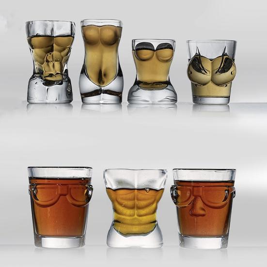 Skleničky na panáky ve tvaru těla na párty, Vtipný miniaturní pohárek na alkohol v podobě lidského trupu, Kreativní novinka sklenice na pití do baru, Jedinečný dárek pro dospělé