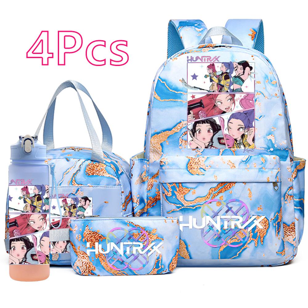 4Pcs/set New K-Pop Printed Backpack Handbag Pencil Case with 750Ml Water Bottler for Teenager Boy Girl Schoolbag Large Capacity Bookbag Mochila