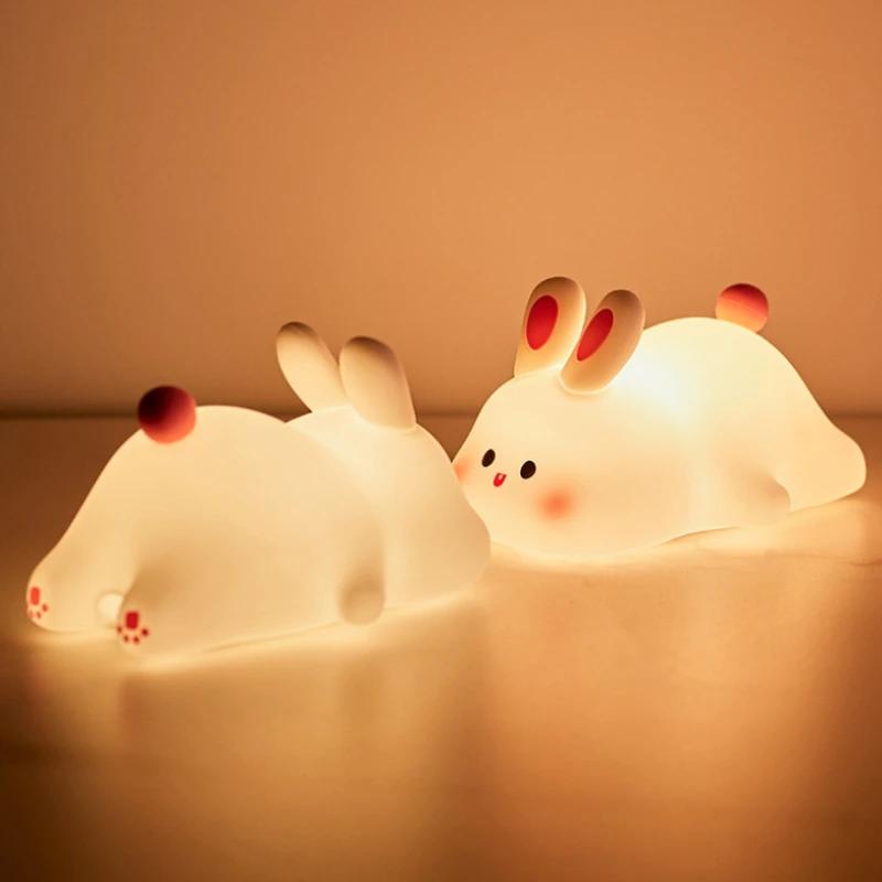 Cute Rabbit Table Lamp Silicone Lights Shooting Light Usb Led Lighting Lamps Children's Sleep Books Bedside Night Light Desk