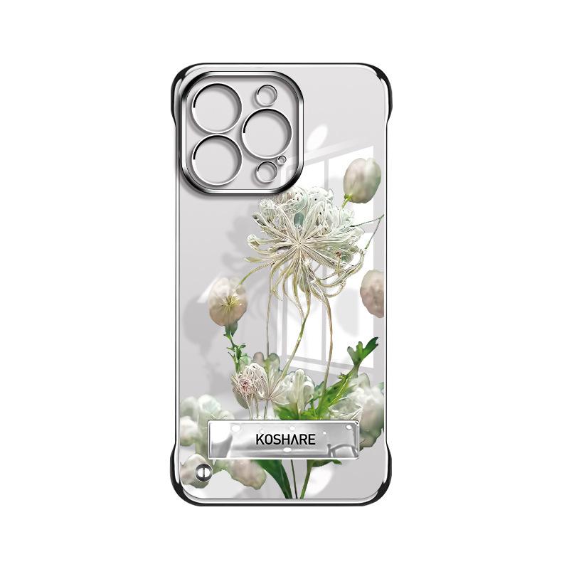 The Other Side Flower Bracket Is Suitable for Apple 16 Transparent Mobile Phone Case 13promax Electroplating Borderless 15 Ultra-thin 14 Anti-drop.