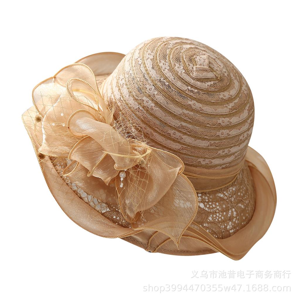 Celebrity temperament lace flower sun hat children summer outing outdoor sun protection bucket hat French elegant top hat