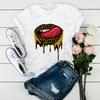 Women Lips Leopard Gold Glitter Print Trendy Graphic Designs T Shirt For Lady Shirt Harajuku O