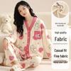 Autumn V-Neck Women's Pajamas Set: Cute Long-Sleeve, Plus-Size Homewear for Spring/Autumn.