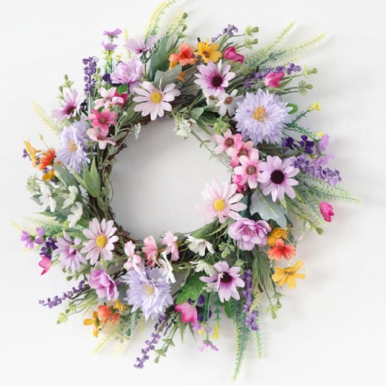Artificial Flower Wreath Spring Festival Wreath Artificial Flower Wreath for Front Door Hallway Garden Farmhouses